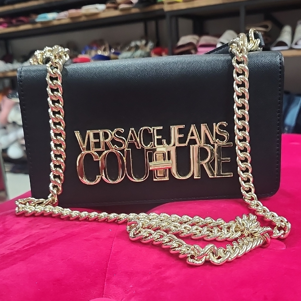 Versace Jeans Collection Black Bag with Gold Chain